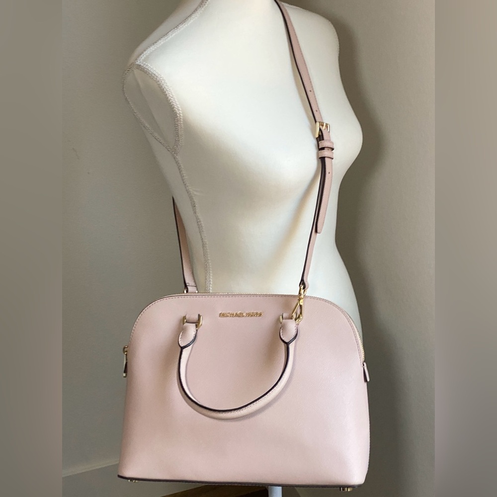 Michael Kors Cindy Saffiano Leather Dome Satchel Crossbody Bag in Powder Blush